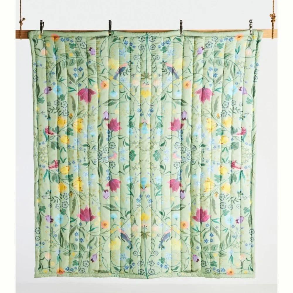 By Anthropologie size Queen 92” x 96” Green Anna Handcrafted Garden Quilt